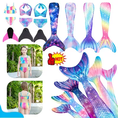 Mermaid Tail Kids With Monofin Swimmable Bikini Set Costume Swimsuit Swimming UK • £11.65