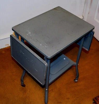 $85 • Buy Vintage Metal Drop Leaf Typewriter Stand Table On Casters Gray