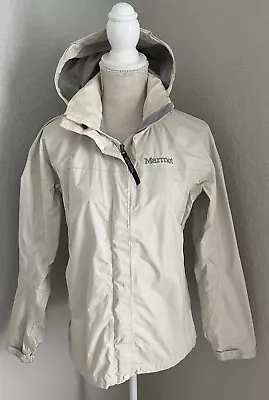 Marmot Women’s Tan Gray PreCip Jacket Hooded Windbreaker Raincoat Nylon Small • £23.74