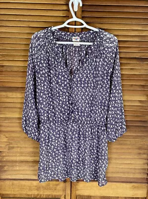 Missimo Supply Co Purple Boho Babydoll Tunic Top Bird Print Sz XXL Sheer Flowy • $12.99