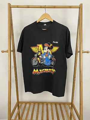 VTG Mickey Mouse Disney Harley Davidson Biker Souvenir Single Stitch T-Shirt L • $134.96