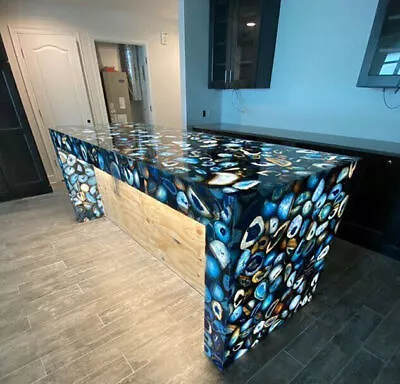 Blue Agate Stone Kitchen Slab Dining Table Gemstone Countertop Agate Bar Table • $286.55