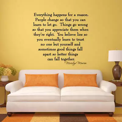 Everything Happens For A Reason Marilyn Monroe Quotes Wall Decal VWAQ • $12.99