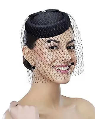 Pillbox Hat With Veil Vintage Fascinators For Women Tea Party Small Black • $16.11