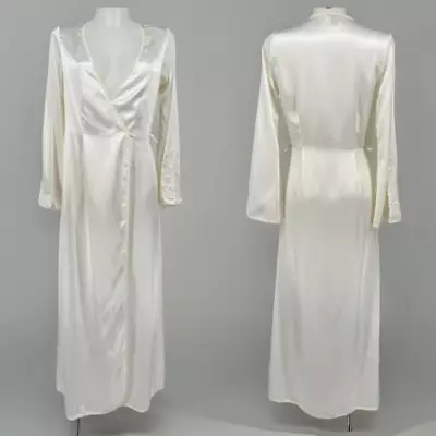 Vtg Y2K Victoria’s Secret Long Satin Robe XS S Pearl White Bridal Sequin Lace • $38