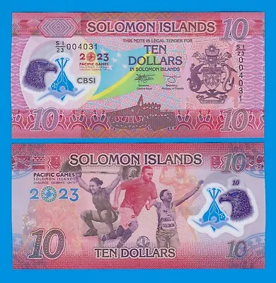 Solomon Islands 10 Dollars P 39 NEW 2023 Polymer UNC Commemorative Pacific Games • $3.99