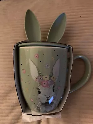 Bunny Rabbit Green Mug Cup With Rabbit Ears Lid Easter Gift Idea • £10