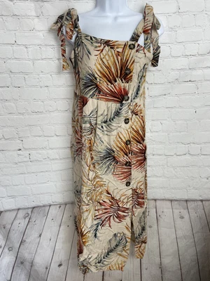 £16.99 • Buy Primark Women Size 12 Beige Leaf Print Tie Strap Pullover Knee Length Dress 