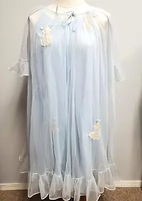 1960's LISETTE By Al Sterling Baby Blue Chiffon Nylon Robe & Nightgown Set Med • $39.99