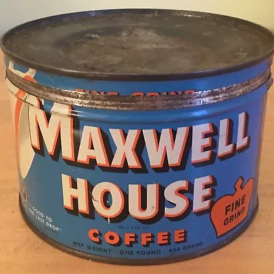 Vintage 1950s Maxwell House Coffee Fine Grind Tin 1 Pound • $29.99