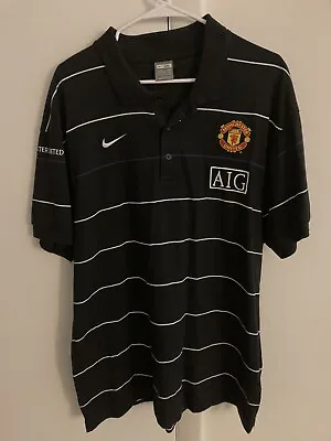 Manchester United 2XL Nike Polo Striped Black Blue White Pullover 100% Cotton • $25.99