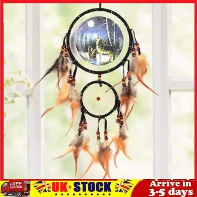 Animal Handmade Dream Catcher With Feathers Car Wall Hanging Decor Wolf • £6.39