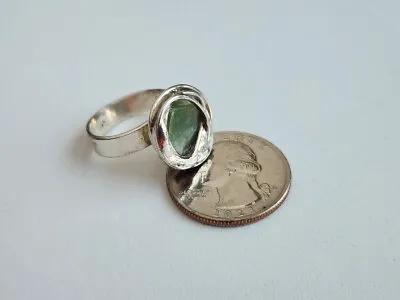 Vintage MCM Modernist Dansk Smykkekunst Green Agate Silver Tone Ring Adjustable • $22.40