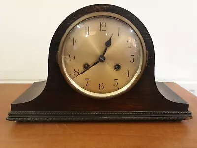 !930s Napoleon Hat Striking Oak  8 Day Mantel Clock  C38 • £20