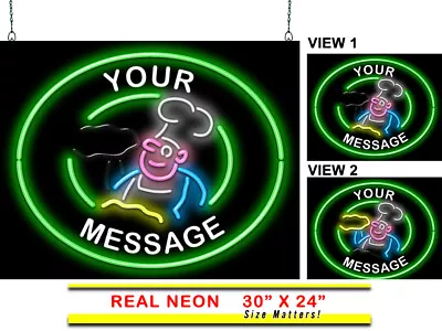 Custom Message Pizza Man Animated Neon Sign REAL Neon Window Sign Hand Bent • $759