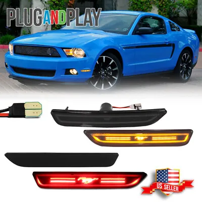 Smoked LED Front Amber & Rear Red Side Marker Lights For 2010-2014 Ford Mustang • $64.99