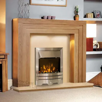 Electric Oak Surround Silver Modern Fire Fireplace Suite Downlights Large 54  • £718