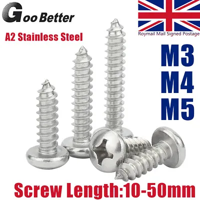 £1.19 • Buy M3 M4 M5 Pozi Pan Self Tapping Screws A2 Stainless Steel 304 Tappers Phillips