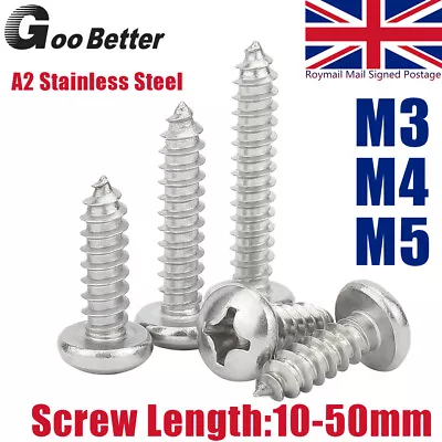 £3.53 • Buy M3 M4 M5 Pozi Pan Self Tapping Screws A2 Stainless Steel 304 Tappers Phillips