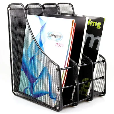 Magazine Rack Metal Holder Book Organiser Document A4 Desk Stand Storage Black • £10.79