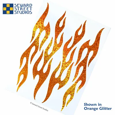 Flame Glitter Helmet Decals 4 Orange Flames Bicycle Frame Stickers #876G • $12.24