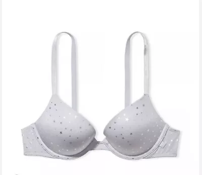 NWT Victoria’s Secret Sexy Tee Bra Grey Silver Stars T Shirt  Push Up Bra Sz 38D • $25.48
