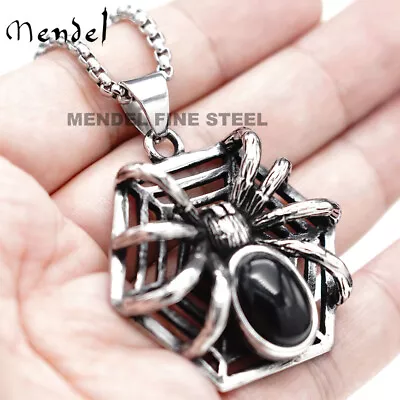 MENDEL Mens Womens Black Onyx Widow Spider Web Pendant Necklace Stainless Steel • $12.99