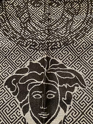 Authentic NWT Versace Large 80”x29” Wool Scarf Medusa Greek Key Black Grey • $135.99