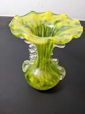 Vintage Hand Blown Green Vaseline Glass Vase • £19.95