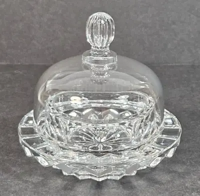 Mikasa Salina Crystal Individual Round Butter Dish With Dome Lid Cube Optic • $13.95