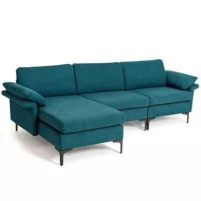 Modern Modular L-shaped Sectional Sofa W/ 3-Prong Outlet & 2 USB Ports Blue • $569.99