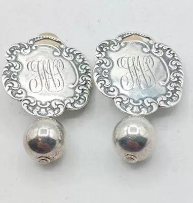 Vintage Sterling Silver Monogrammed Clip-On Earrings By T. Foree  11.86 Grams • $55