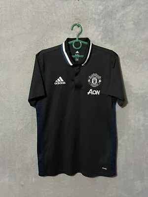 Manchester United Training Fan Football Polo Shirt Black Adidas Mens Size M • $29.74