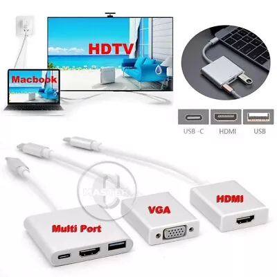 USB-C VGA HDMI AV LED HD TV MULTIPORT ADAPTER OUTPUT To NEW MACBOOK PRO AIR IPAD • $9.99