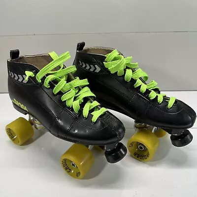 Vtg Labeda Mens SP204 Pacer Roller Speed Skates Sz 9 Black Green Low Derby 90s • $60