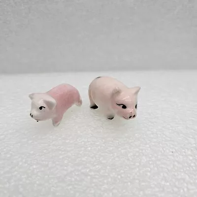 Vintage Set Of 2 Porcelain Miniature Pink Pig Figurines • $14.99