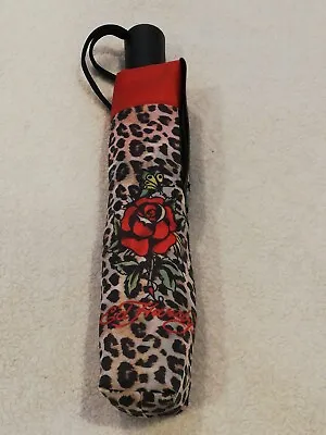 Ed Hardy Christian Audigier Screaming Tiger Leopard Rose Compact Umbrella New. • $25.99
