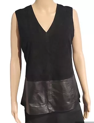 VINCE Leather Top Size 6 Sleeveless Suede Leather Silk Lined V-Neck Tank Top • $37.95