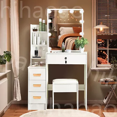 Vanity Makeup Table Desk Set With 10LED Lighted Mirror 4 Drawers Bedroom Dresser • $174