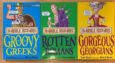 Horrible Histories Terry Deary Groovy Greeks Rotten Romans Gorgeous Georgians • £9.99