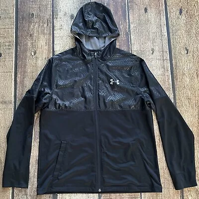 Under Armour All Season Gear Full Zip Snake Skin Jacket Black Mens Large Euc • $34.99