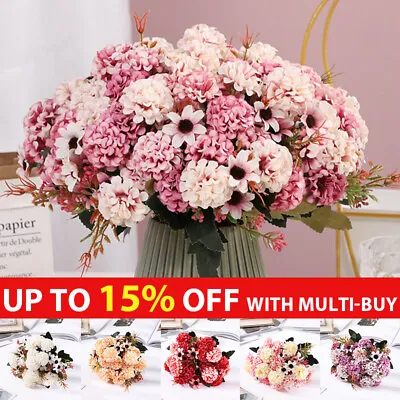 15 Heads Artificial Flowers Silk Fake Peony Bunch Bouquet Wedding Home Party Dec • £2.88
