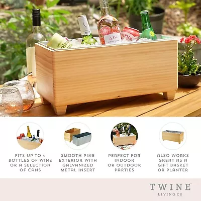 Twine Ice Bucket Wood And Galvanized Metal Tub • $29.96