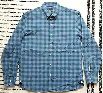 Men's J.Crew Double Gingham Button Down Shirt Size Large L Blue 100% Cotton • $9.99