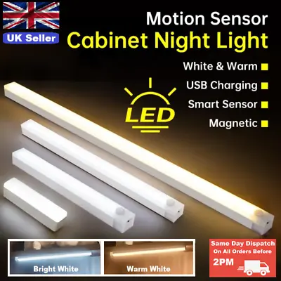 £10.49 • Buy USB Rechargeable LED PIR Motion Sensor Light Strip Wireless Cabinet Closet Lamp