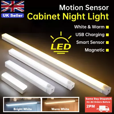 £10.49 • Buy USB Rechargeable LED PIR Motion Sensor Light Strip Wireless Cabinet Closet Lamp