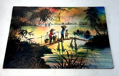 Vintage Vietnamese Picture On Plywood Backing - 15 1/2  X 23 1/2  • $41.99
