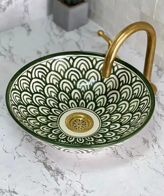 Green Vessel Sink For Bathroom Countertop Round Sink Ceramic Vanity Basin • $129