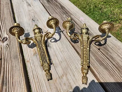 Vtg French Provincial Brass Double Arm Wall Sconce Candle Holders Candelabra Set • $74.99