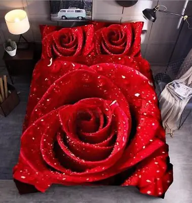 Rose Romantic Quilt Duvet Cover &Pillowcase Bedding Set Single Double King Size • £42.88